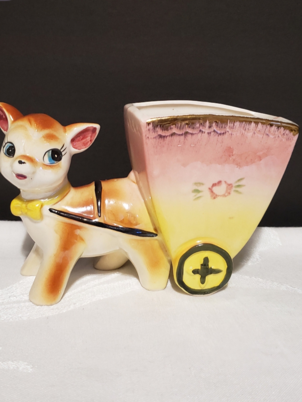Vintage Calf Planter, Calf Pulling Cart Figurine